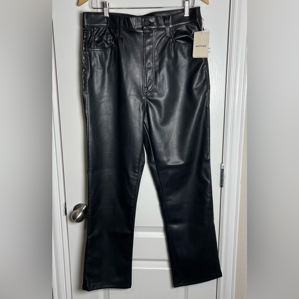 MOTHER NWT Vegan Leather Pants High-Waisted Rider Ankle Black Size 33 (16) - Picture 5 of 13
